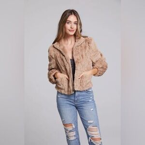 CHASER- SEQUIN FAUX FUR PUFF SLEEVE JACKET Size S